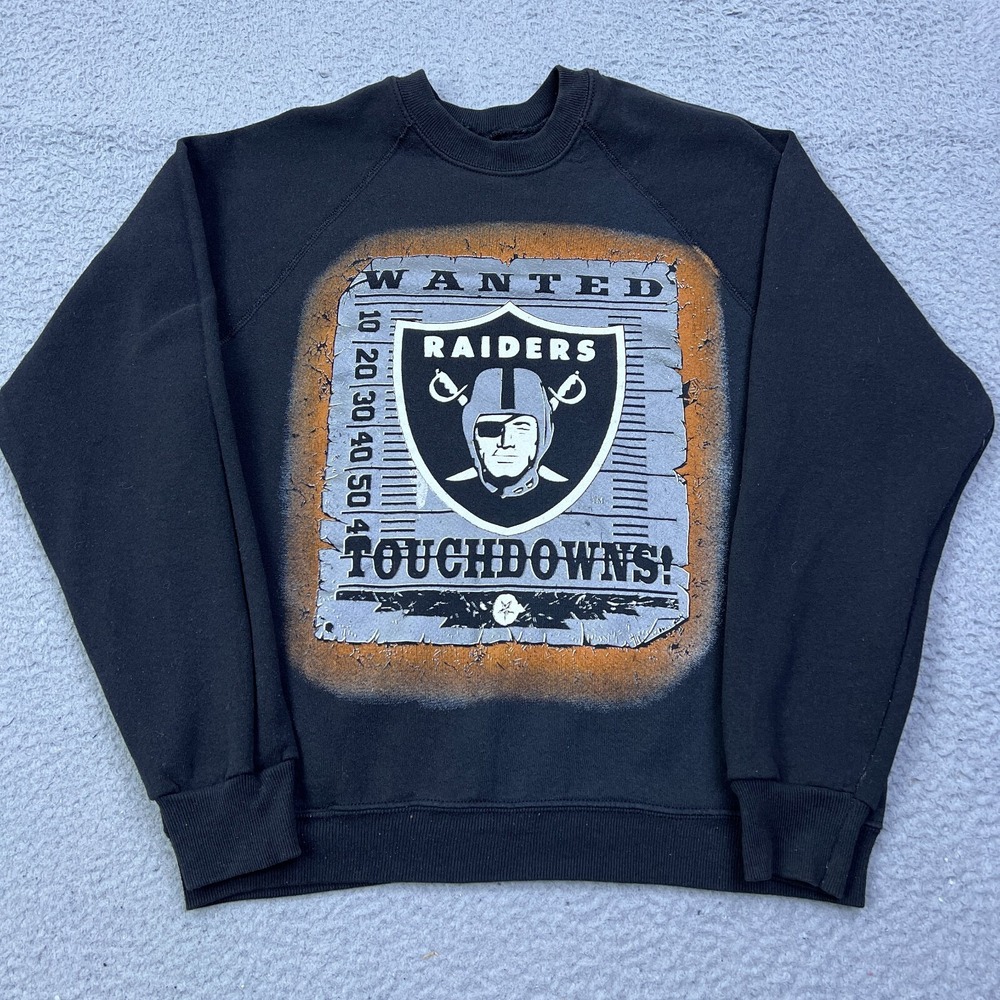 VTG Wanted Raiders Touchdowns Sweatshirt M Black 90s NFL Los Angeles Pullover **